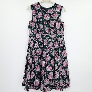 Emily and Fin 100% Cotton Green Pink Floral Fit and Flare Pleated Dress Size M